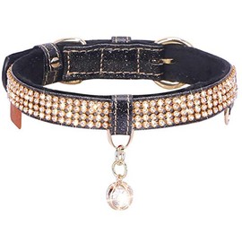 PetsHome Cat Collar, Dog Collar, [Bling Rhinestones] Premium PU Leather with Pendant Adjustable Collars for Cat and Small Dog Extra Small Black
