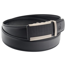 QHA Mens Automatic Leather Belt Waist Buckle Casual Fashion Designer Ratchet New Q38-Black-38-44"