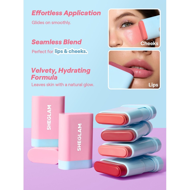 SHEGLAM Glass Glow Blush Stick Cream for Cheek and Lip,
