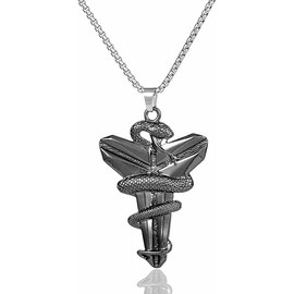 Black Mamba Necklace for Men Silver Snake Year Necklace Hip Hop Pendant Animal Zodiac Lucky Snake Wrapped Cross Trendy Mamba Stainless Steel Jewelry (black1)
