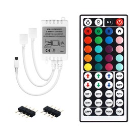 Dual Outputs 44 Keys IR Remote Controller 4 Pin 2 Ports RGB Control Box RGB LED Strip Light Controller with WirelessReceiver for RGB 5050 3528 LED Strip Lights