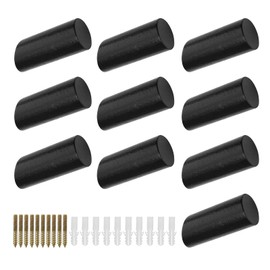 0XBIT Pack of 10 Wooden Hooks, Wall Hooks, Black, Round Wooden Coat Hooks, Coat Hooks, Wood, Load Capacity of Approx. 10 kg, Suitable for Hats, Backpacks, Scarves, Clothing