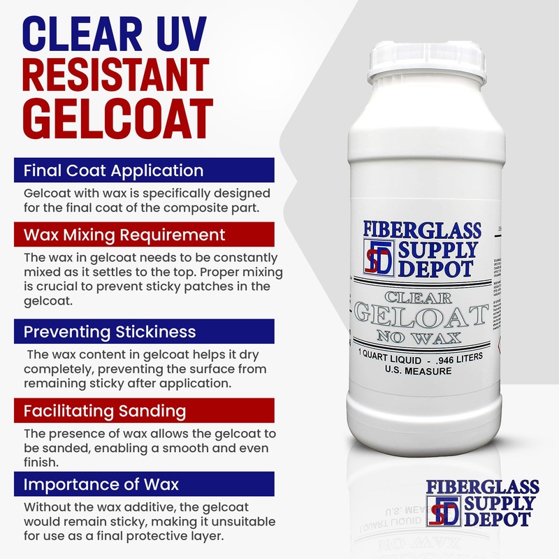 Fiberglass Supply Depot Clear UV Gelcoat No Wax Quart with