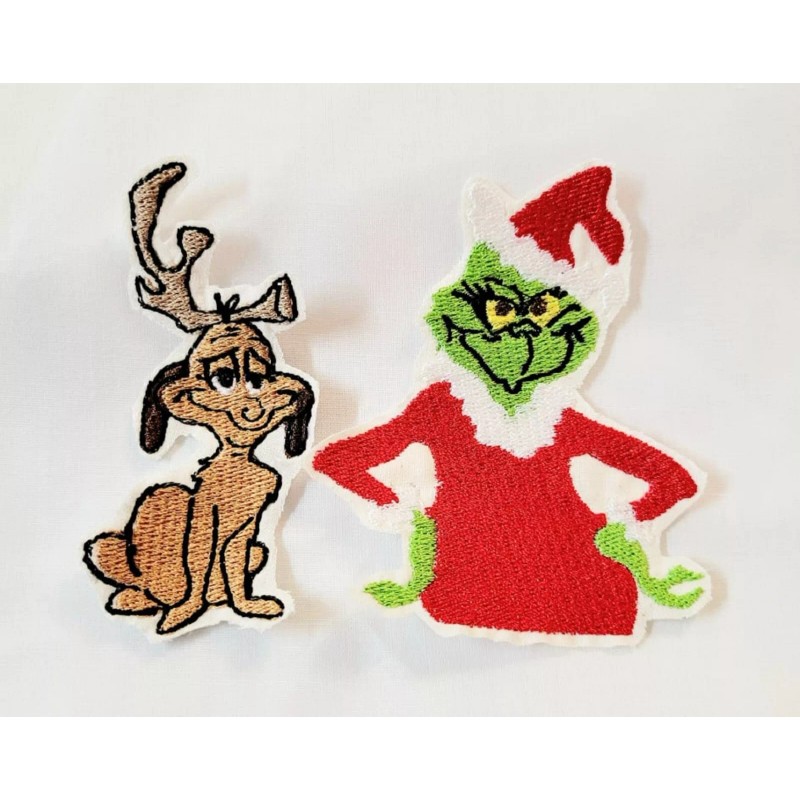 Handmade Embroidered Christmas Grinch Applique Set