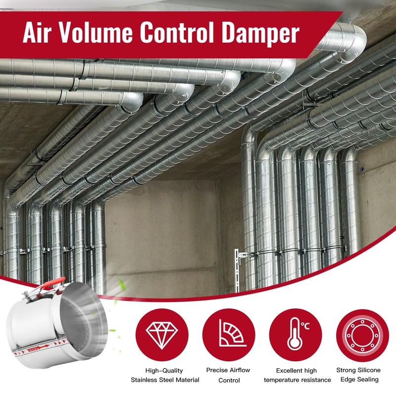 ZOWZEA 8" HVAC Duct Manual Volume Backdraft Damper, Stainless Steel