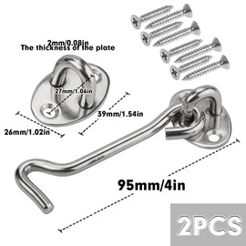 2 x 4 inch storm hooks, stainless steel cabin hooks, door hooks, door latch, window catch, cabin, door lock, window hooks with 8 mounting screws