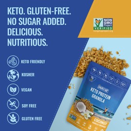 Inrive Keto High-Protein Gluten-Free Granola (Coconut Vanilla Crunch) Non-GMO, No Sugar Added, Vegan, Kosher, Soy-Free, 8oz, 3-pack
