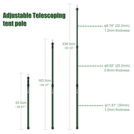 HIKEMAN Tent Poles Camping Poles for Tarp Awning Canopy Porch Sun Sails Tarpaulin Headroom Aluminium Adjustable Telescoping(2pcs,Silver)