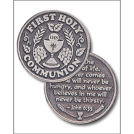 rosarybeads4u 1 1/4" FIRST HOLY COMMUNION PEWTER POCKET TOKEN Keepsake Medal