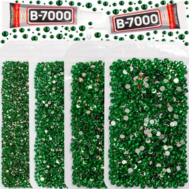 30200Pcs Green Rhinestones Flatback with b 7000 Gel Glue for Crafts Clothing Clothes Cups, Emerald Dark Green Rhinestones Gems Bulk, Kelly Green Flat Back Crystals Diamonds 2mm 3mm 4mm 5mm Multi Sizes
