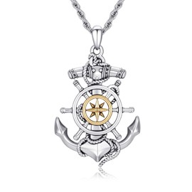Compass Necklace for Men Women Sterling Silver Celtic Anchor Compass Pendant Graduation Friendship Travel Talisman Necklace Inspirational Gift Jewelry