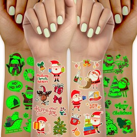 Acevegue Christmas Tattoos for Kids, 24 Sheets Luminous Temporary Tattoos for Kids Christmas Advent Calendars Countdown Calendar, Christmas Stocking Fillers Eve Box Party Games Toys Xmas Decorations