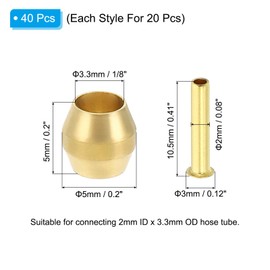 PATIKIL Brass Compression Sleeves Ferrules for 1/8 Inch OD Hose Tube, 20 Pack Brass Ferrule Brass Compression Insert Fitting Assortment Kit for Air Water Gas Pipe