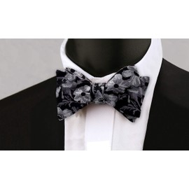 Alizeal Mens Classic Floral Pattern Self-tied Bow Tie and Handkerchief Set, Black+White