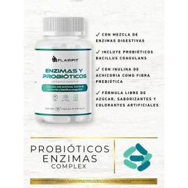 Probióticos Flairfit: Cápsulas de Enzimas y Probióticos con B3, Jengibre y Canela