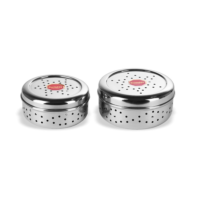 Sumeet Stainless Steel Hole Puri Dabbas/Flat Canisters with Air Ventilation