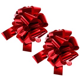 TOP-VIGOR 2Pcs 12 Inch Car Extra Giant Large Pull Bow, Christmas Metallic Gift Wrapping Bows Ribbon for Wedding Car Baskets Presents Big Gift Bow, Red