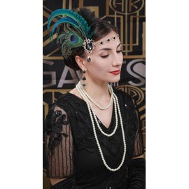 Cizoe 1920s Gatsby Accessories Set for Women Flapper Headband 20s Headpiece Necklace Gloves(aa)