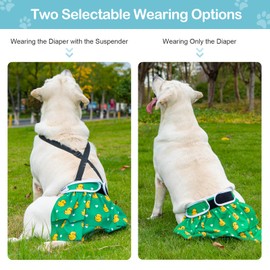 Avont 3 Pack Washable Female Dog Diaper with 1 Suspender, Reusable Girl Doggie Underwear Pants for Heat Cycle Period Incontinence Detachable Strap -Animal Pattern L