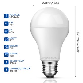 Awenia LED Bulb E27 20 W (Replaces 150 W) Bulb, Warm White (3,000 K), Daylight White (4,000 K), Cold White (6,500 K), 2452 Lumens Lighting