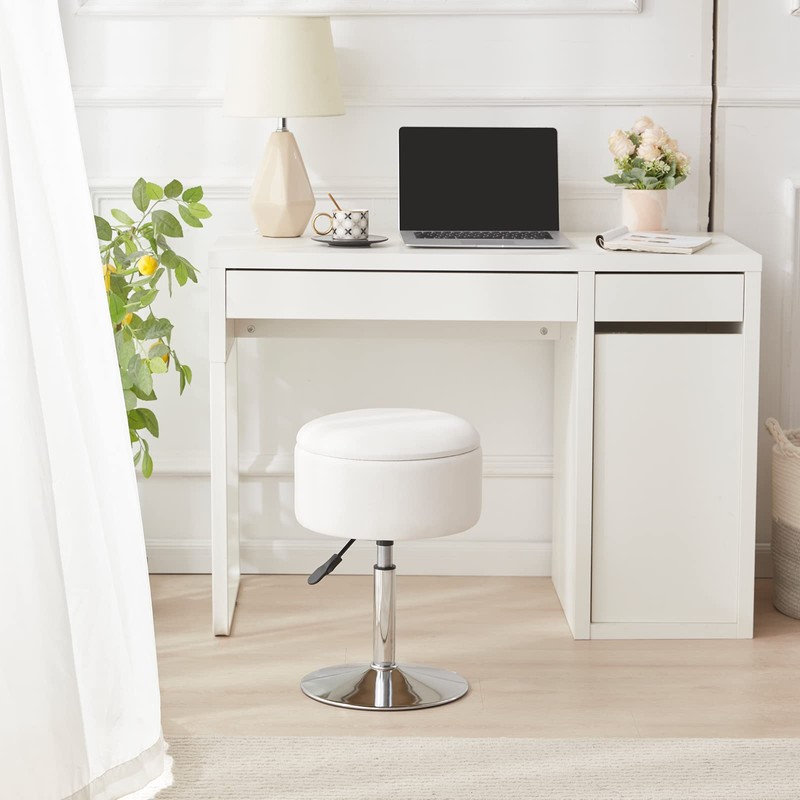 RUCUKEN Adjustable Ottoman Stool White Vanity Stool Vanity Chair for
