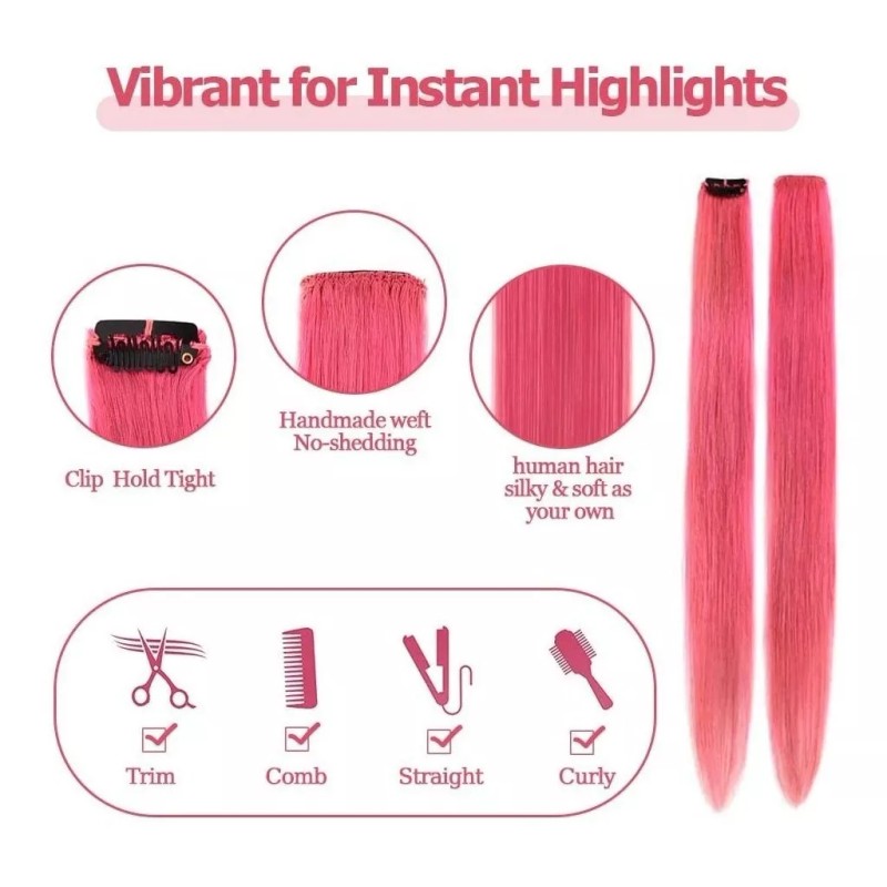 Winsky Extensiones Cabello Humano 18in Rosa