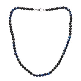 TreasureBay Handmade Mens Tigers Eye Onyx Beaded Necklace Chain Natural Gemstones Healing Crystal Jewellery (Blue Tiger's Eye)