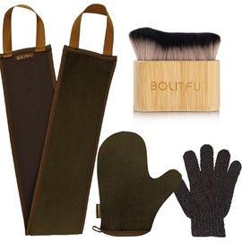 BOLITFU Kit de 4 Guantes Aplicadores de Autobronceador: 1 Guante Autobronceador, 1 Aplicador para La Espalda, 1 Brocha Autobronceadora Ultrasuave, 1 G