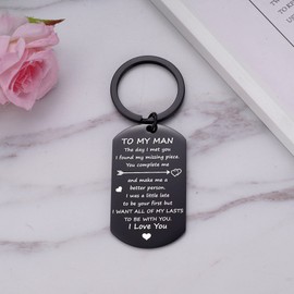To My Man Keychain for Boyfriend, I love You Anniversary Keyring Gifts for Husband Spouse, Couple Gift for Him Birthday Valentines Day, Engagement Wedding Present for Fiance Groom
