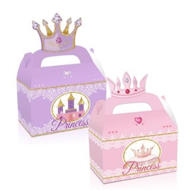 12 cajas de golosinas de fiesta de princesa, decoración de postres con asa, caja de caramelo con corona de diamantes para guardar dulces palomitas de maíz pequeños juguetes