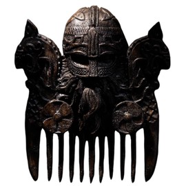 Viking beard wooden comb Odin,Norse mythology,scandinavian gods, Wooden carving mystery decoration, Altar crafts, Creative tabletop decoration, Viking Gift for Bearded Men (Black)