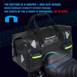 WILD HEART Dry Motorcycle Tail bag 70L With Rope Straps and Inner Pocket Waterproof PVC 500D for Travel,Motorcycle and so on (balck)