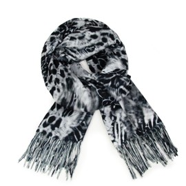 Glamexx24 Women's Scarf Winter Warm Long Scarf Cuddly Colour Leopard Pattern Fringe Poncho Scarf Oversized Blanket Scarf, gray