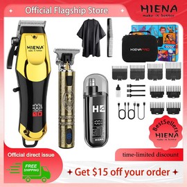 HIENA PRO Professional Hair Clippers Set & Cordless Barber Clippers for Men, Rechargeable Clippers Set and Trimmers Kit, Ear, Nose Hair Trimmer Set and Facial Grooming Tool Set, Gifts for Men - Color: 229+001+011