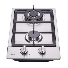 Deli-kit® 12 inch Gas Cooktop Dual Fuel Sealed 2 Burners Stainless Steel Gas Cooktop Drop-In Gas Hob Gas DK223-A01 Cooker Gas Cooker