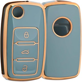 OFFCURVE Funda para Llavero Llave VW Volkswagen Jetta Vento Passat Beetle Tiguan,Seat Ibiza Accesorios de Golf Funda Protectora para Llave Inteligente de 3 Botones de TPU (Oro Azul)