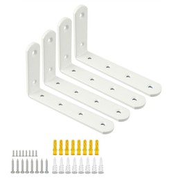 Mooche 4Pack Floating Shelf Bracket, Heavy Duty Shelf Brackets Metal L Brackets for Kitchen Bathroom Shelf Support Wall Mounted with Screw Included (White, 5*3 Inch)