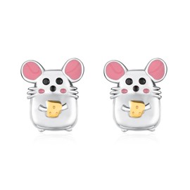 Midir&Etain Mouse Cheese Earrings 925 Sterling Silver Cute Animals Stud Earrings Cartoon Rat Earrings Jewelry Christmas Gifts for Women Christmas Stocking Stuffers