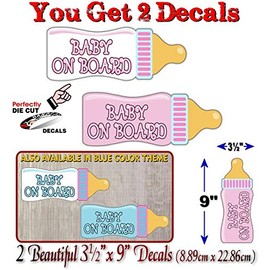 2 Baby On Board Baby Bottle (Pink Theme) 9" Vinyl Decal Stickers Car Safety Cute Design Kids Onboard Caution Warning Sign Sticker Decals (Pink Theme)