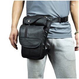 Le'aokuu hombres cuero genuino bolso Cintura Bolsa de Cuero Gota Pierna Bolsa para Hombres Bolso Multifuncional Militar Táctico Moto Bicicleta Senderismo Deportes Camping Montar 2141 (X3112 negro)