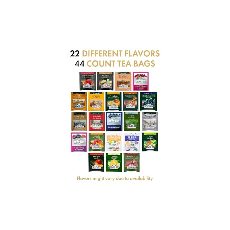 Ahmad Tea Sampler Assortment, Variety Pack (44 Count), 22 Unique