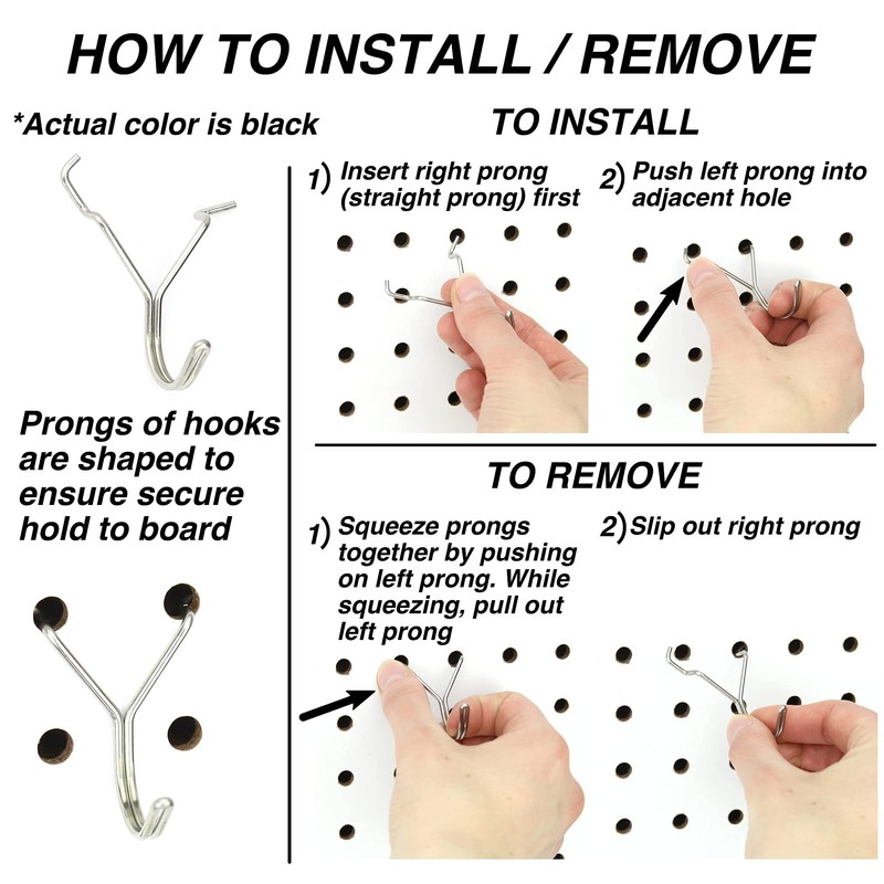Right Arrange Steel Pegboard Hooks 50-Pack 1in J-Hook, Black -