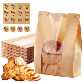 120 Pcs Bread Bags for Homemade Bread with Window 14" x 8.3" x 3.5", Snack Storage, gifting, with Label Sealing Sticker with Tin Tie Tab Lock