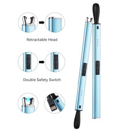 Brigii Electric Lighter, Candle Lighter, Plasma Arc Lighters Windproof & Flameless with USB Cable Integrated Double Safety Switch -Blue