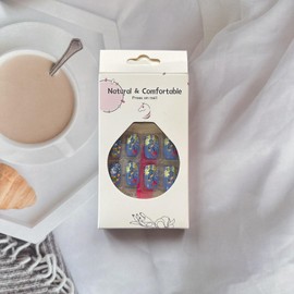 Spring Press on Nails 3D Flowers Fake Nails Medium Length Square False Nails Full Cover Blue Acrylic Nails with Colorful Floral Design Glossy Reusable Spring Summer Stick on Nails for Women 24Pcs