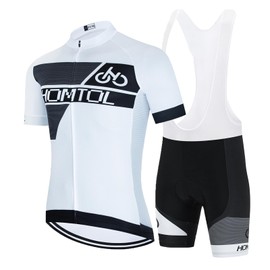 HOMTOL Men's Cycling Clothing Short Sleeve MTB Cycling Suits Cycling Shorts Cycling Jerseys with 3D Gel Padded Shorts, h-White