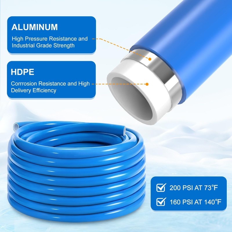 Shop Air Line Kit 3/4"×100'&200'&300' Compressed Air Line Kit, HDPE-Aluminum