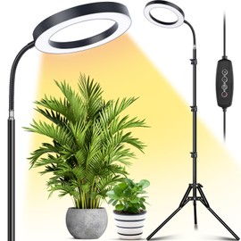 LORDEM Grow Light for Indoor Plants, Full Spectrum Plant Light with Auto Timer for 4/8/12H, 7.9" Diameter Growing Lamp with 108 LEDs, 4 Dimmable Levels, Adjustable Stand 24"-67"