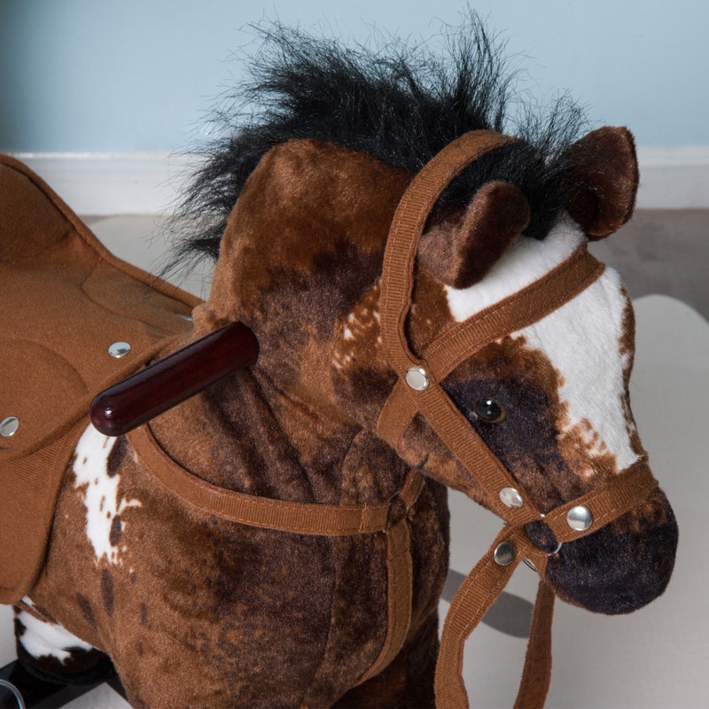 Qaba Kids Metal Plush Ride-On Rocking Horse Chair Toy with