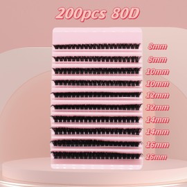 Selawasty Thick Lash Clusters 80D Volume Eyelash Clusters 8-16mm Wispy Individual Lashes D Curl Cluster Eyelash Extensions False Lashes Clusters 200pcs DIY Lash Extension(8-16mm,80D)